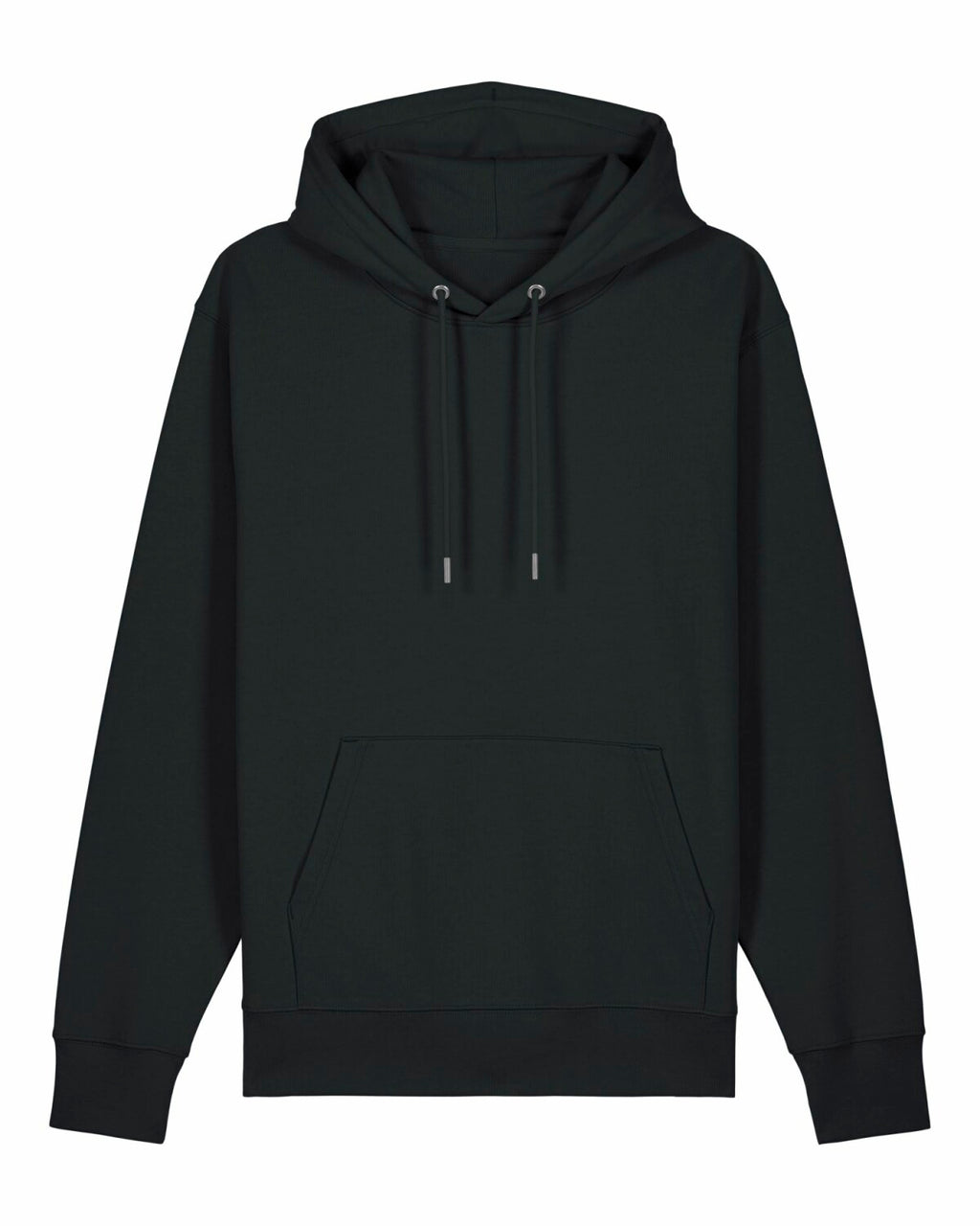 Schwarzer Hoodie mit dezentem Ton-in-Ton-Streifendesign auf der Rückseite.