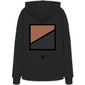 Schwarzer Hoodie mit geometrischem Road-Print in Kupfer und Anthrazit auf der Rückseite.
