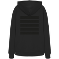 Schwarzer Hoodie mit dezentem Ton-in-Ton-Streifendesign auf der Rückseite.