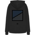 Schwarzer Hoodie mit geometrischem Road-Print in Blau und Anthrazit auf der Rückseite.
