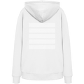 Weißer Hoodie mit dezentem Ton-in-Ton-Streifendesign auf der Rückseite.