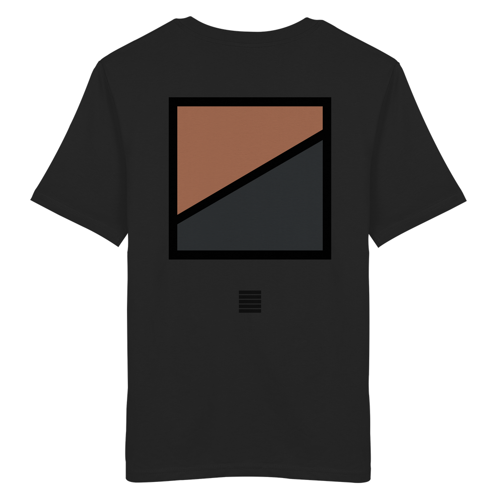 Black organic cotton t-shirt with ONCE road copper trail graphic
