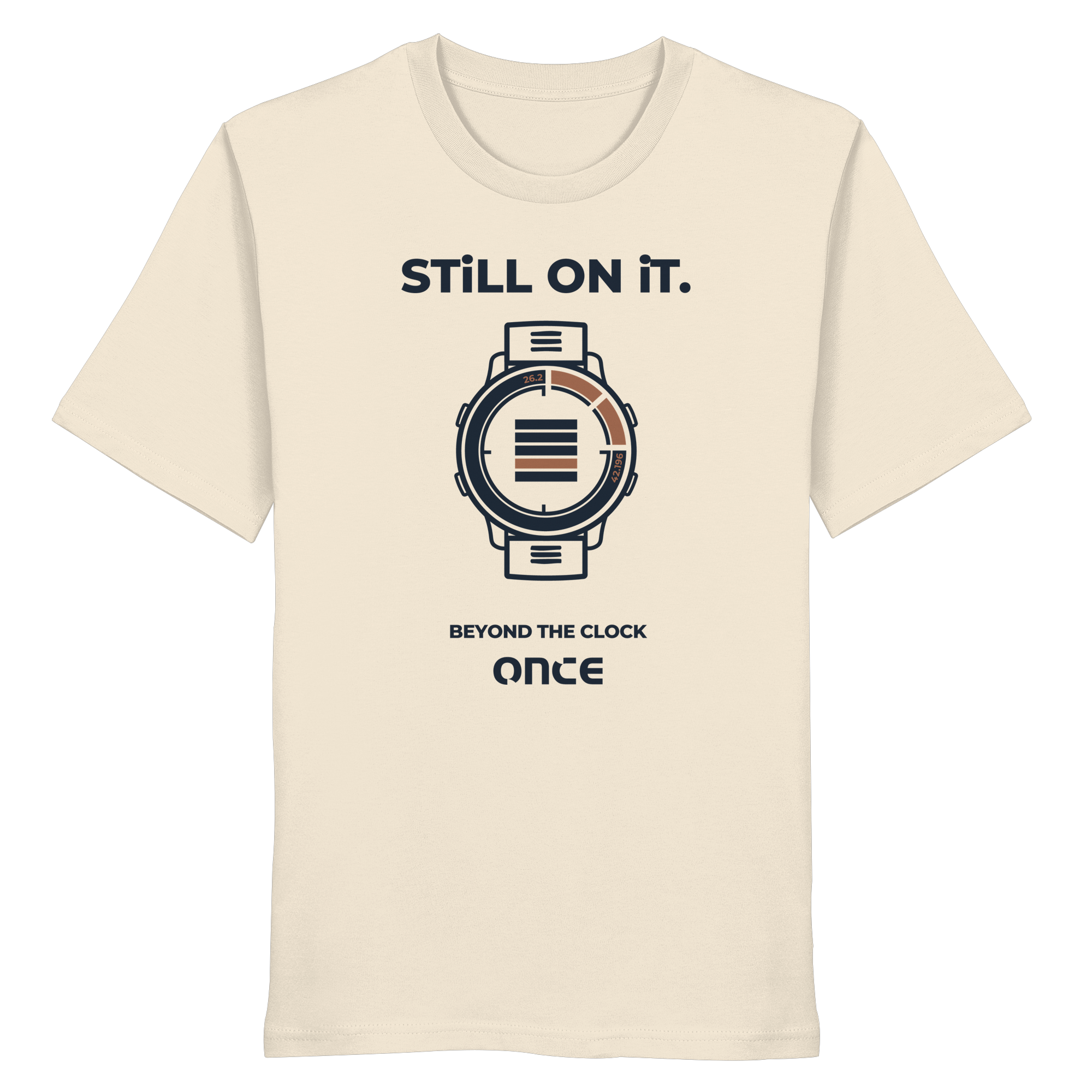Natural raw organic cotton t-shirt with ONCE still on it statement design