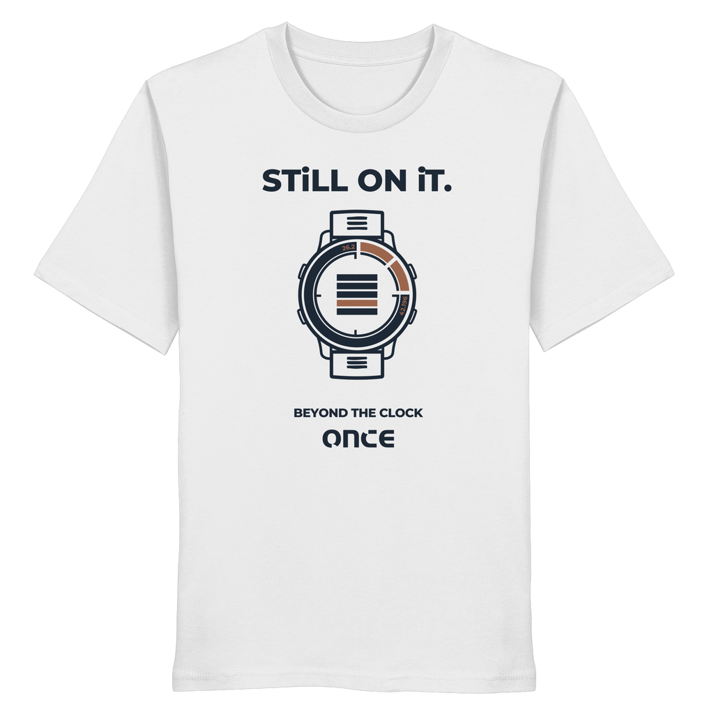 White organic cotton t-shirt with ONCE still on it statement design