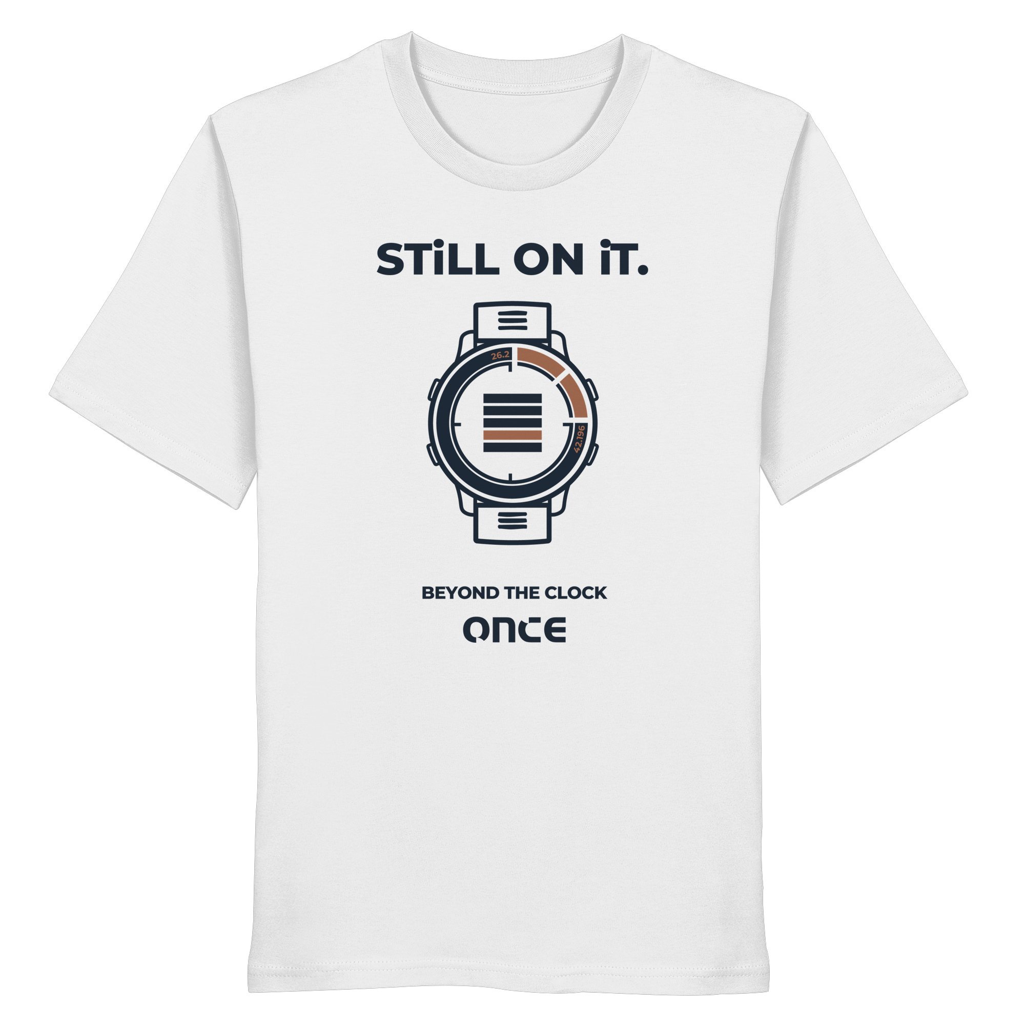 White organic cotton t-shirt with ONCE still on it statement design